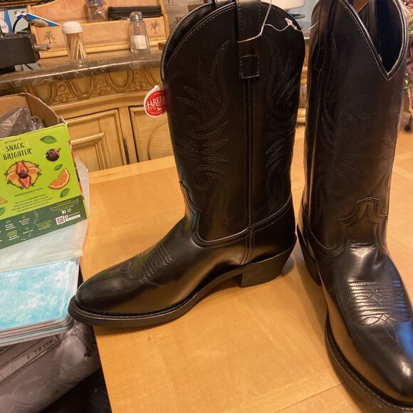 Laredo Mens Black Trucker CB Boots 9 Black Leather Mens Cowboy